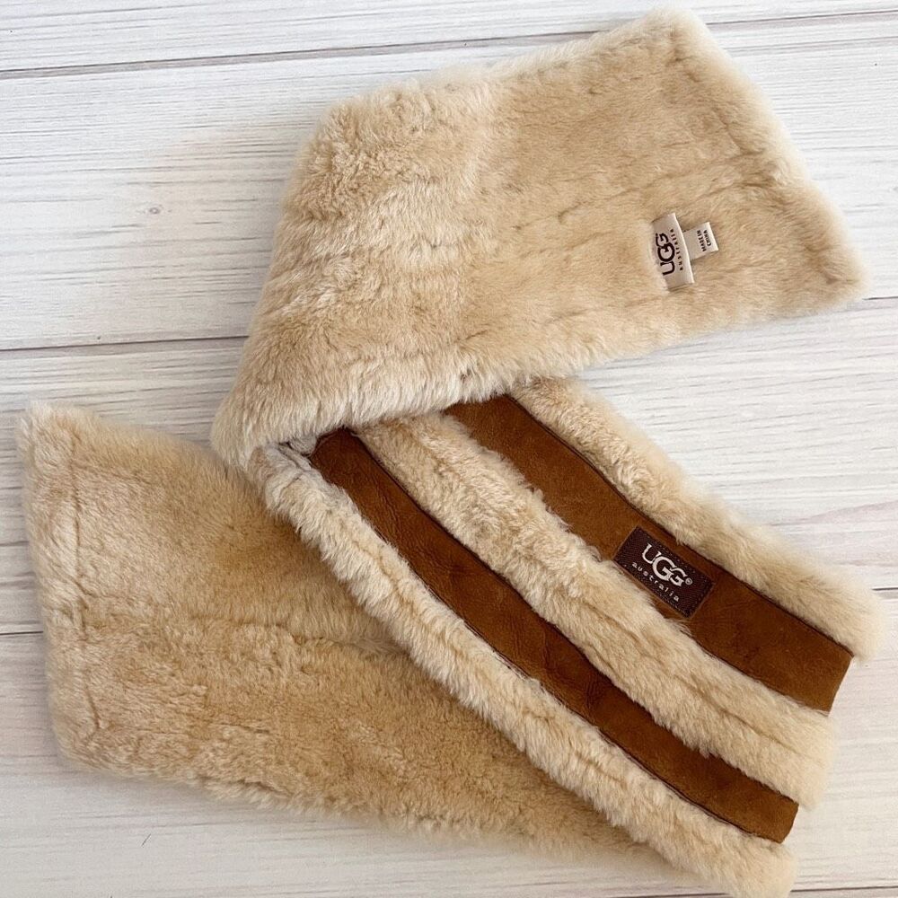 UGG Double Cuff Pull Through Scarf Chestnut Sheepskin - Picture 6 of 8